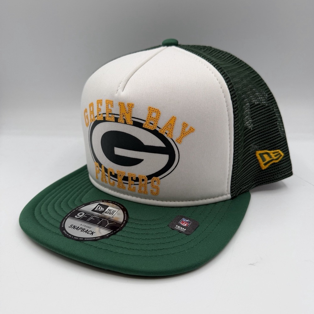 New Era 9Fifty Green Bay Packers Hat Cap Snapback A-Frame Trucker Foam Mesh NFL